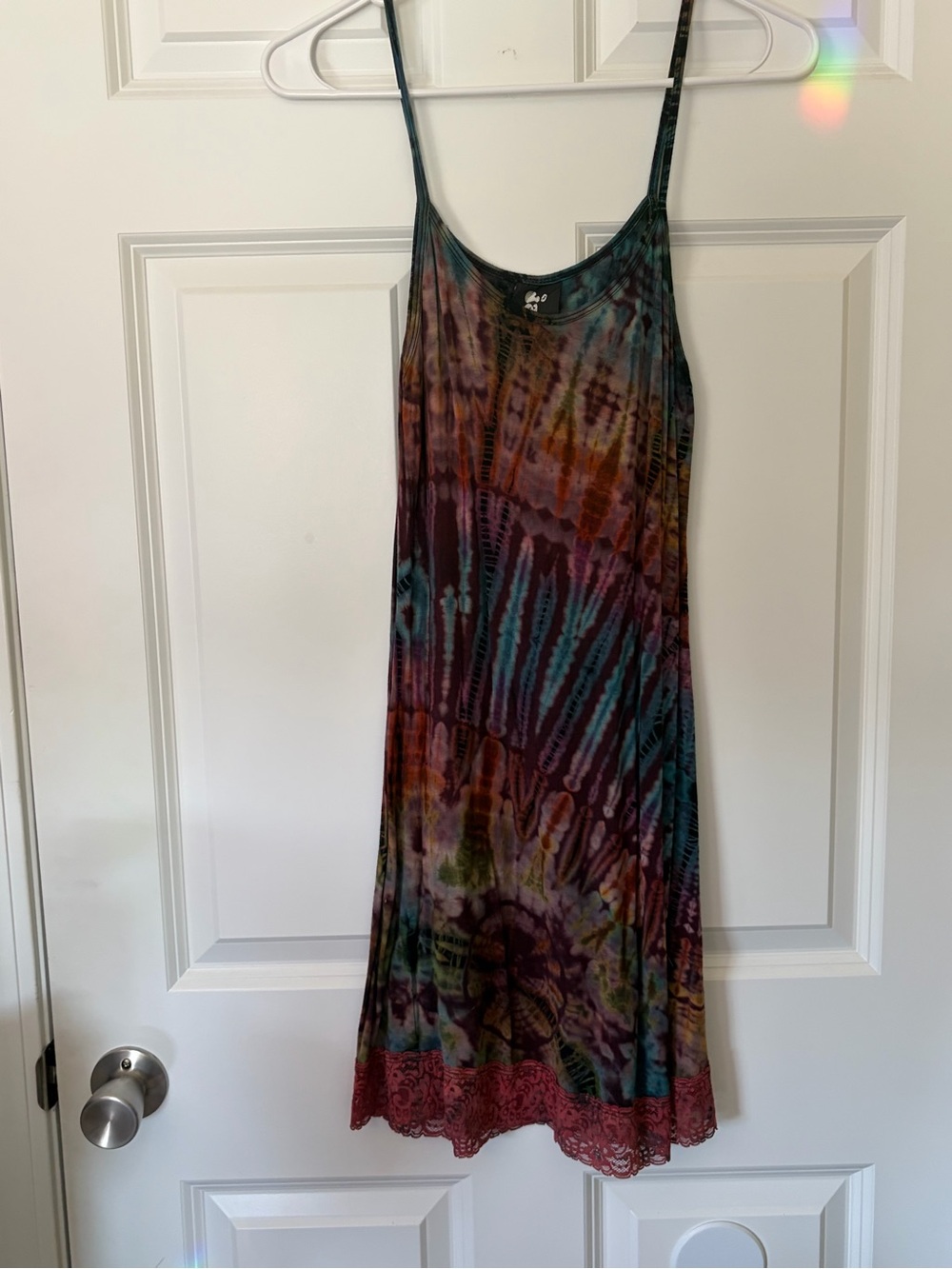 Tie-Dye Slip Dress with Lace Hem - Multicolor
